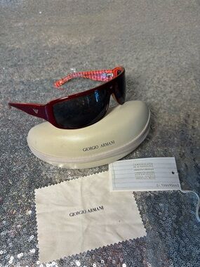 Giorgio Armani Men’s Red Frame Sunglasses with Dark Lenses